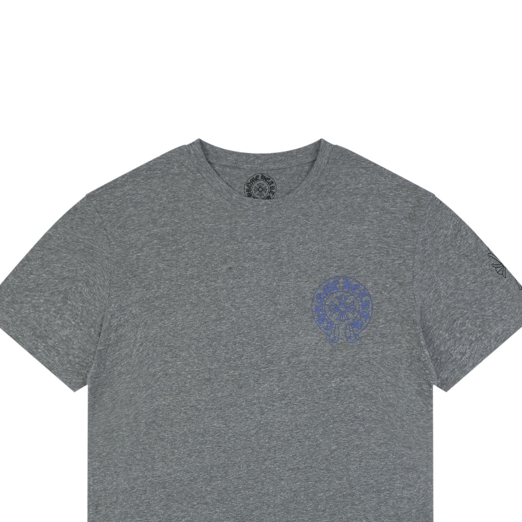 Chrome Hearts Cross Floral Vine Graphic Print Short Sleeve T-Shirt - Heather Grey / Blue
