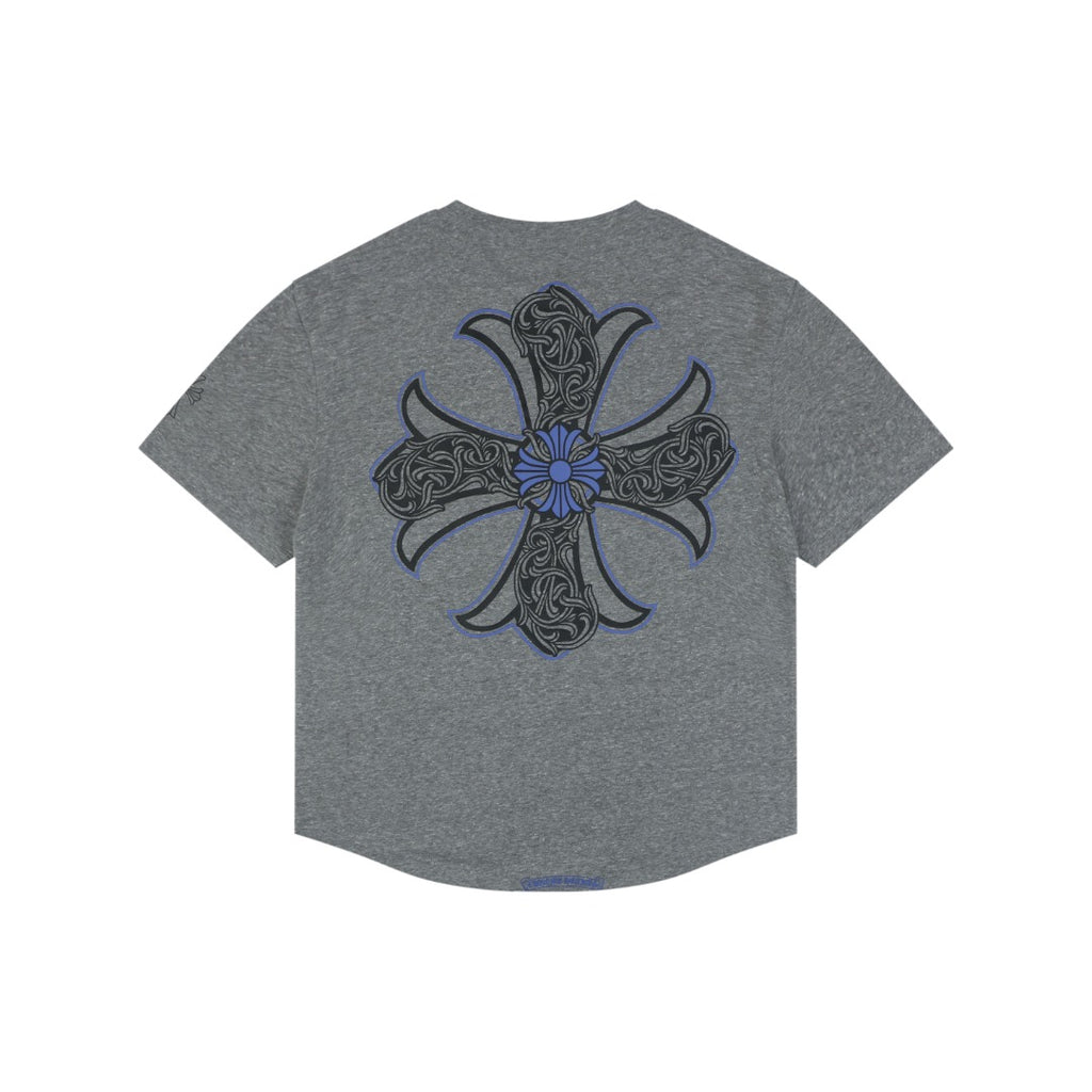 Chrome Hearts Cross Floral Vine Graphic Print Short Sleeve T-Shirt - Heather Grey / Blue