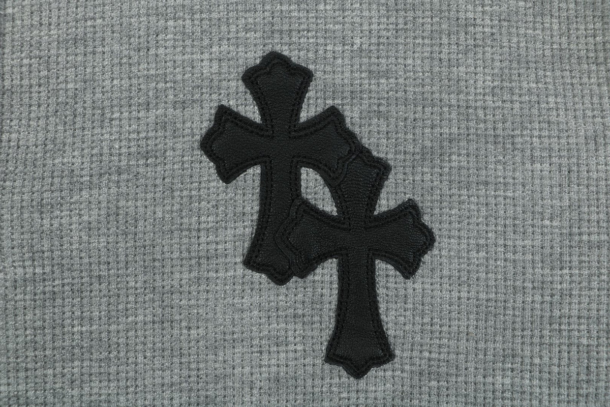 Chrome Hearts Cross Leather Patch Waffle Henley Long Sleeve Tee – Grey