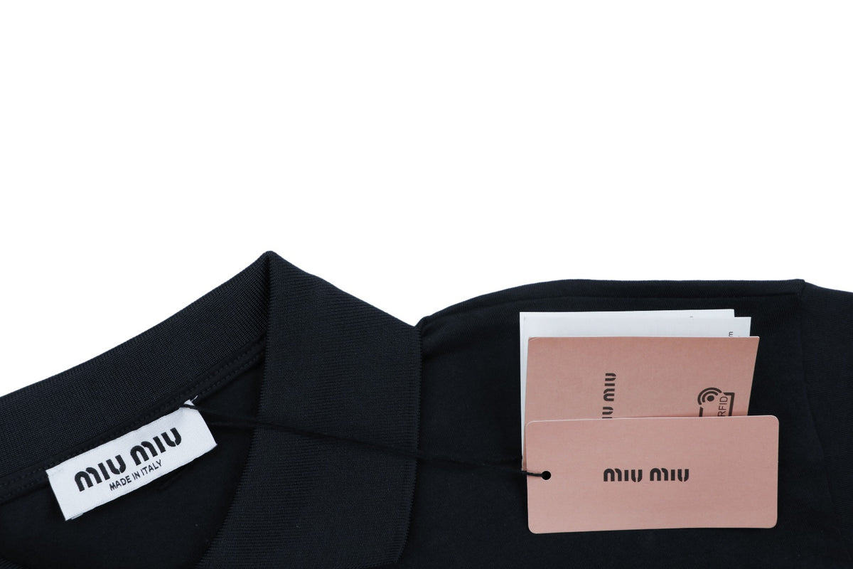 Miu Miu 26FW Navy Faux Two-Piece Striped Polo Long Sleeve