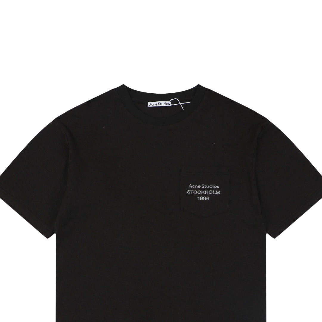 Acne Studios Stockholm 1996 Small Logo Letter Print T-Shirt – Black
