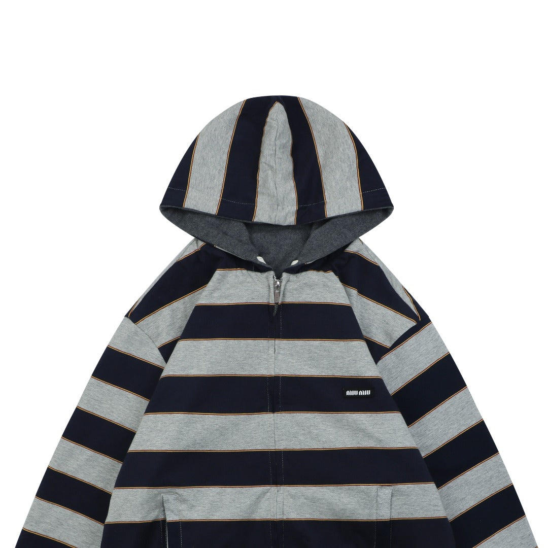 Miu Miu 26FW Navy Stripe Reversible Hooded Jacket