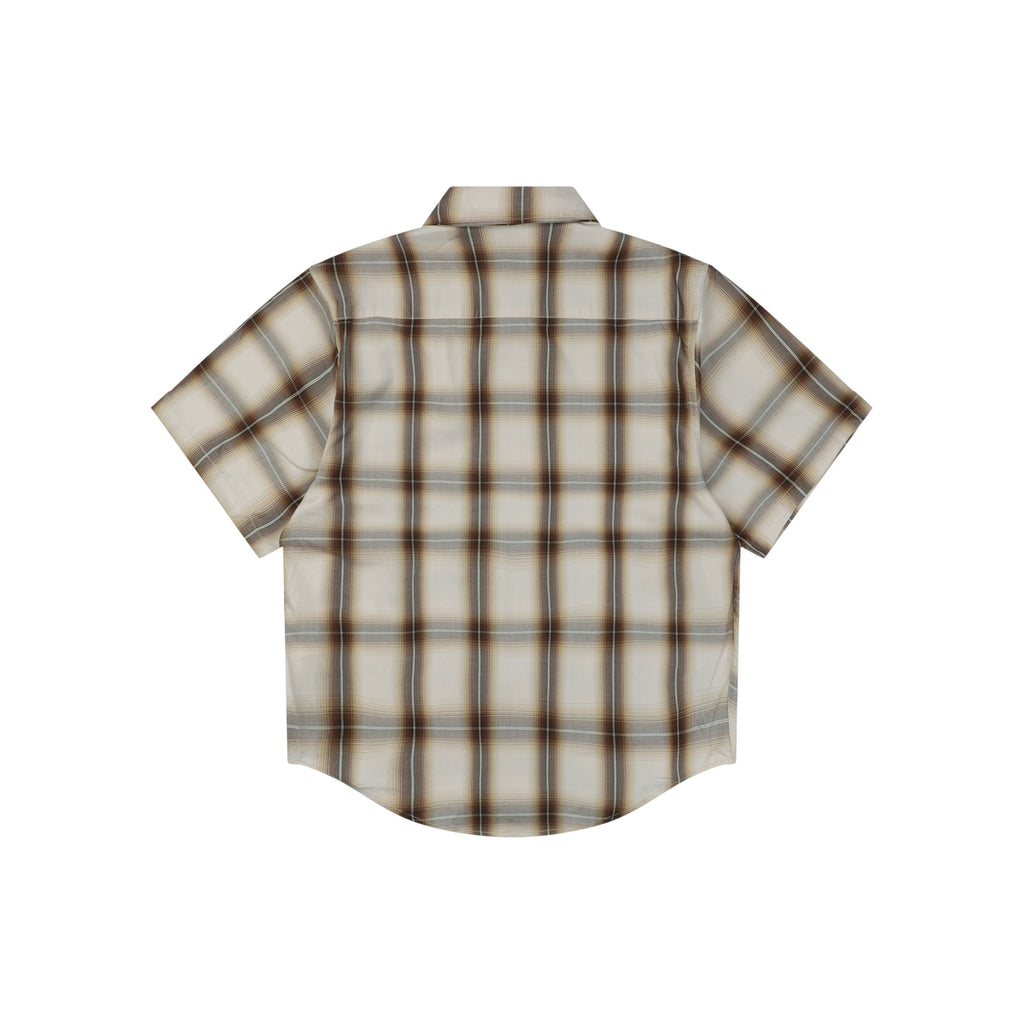 AMI Paris Coeur Brown Plaid Short Sleeve Shirt