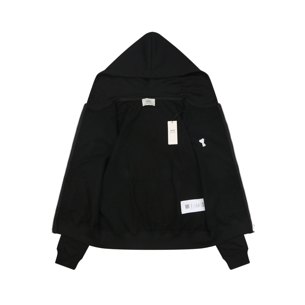 AMI Paris Small Heart Embroidered Zip-Up Hoodie – Black/White