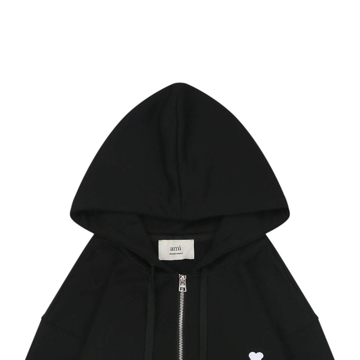 AMI Paris Small Heart Embroidered Zip-Up Hoodie – Black/White