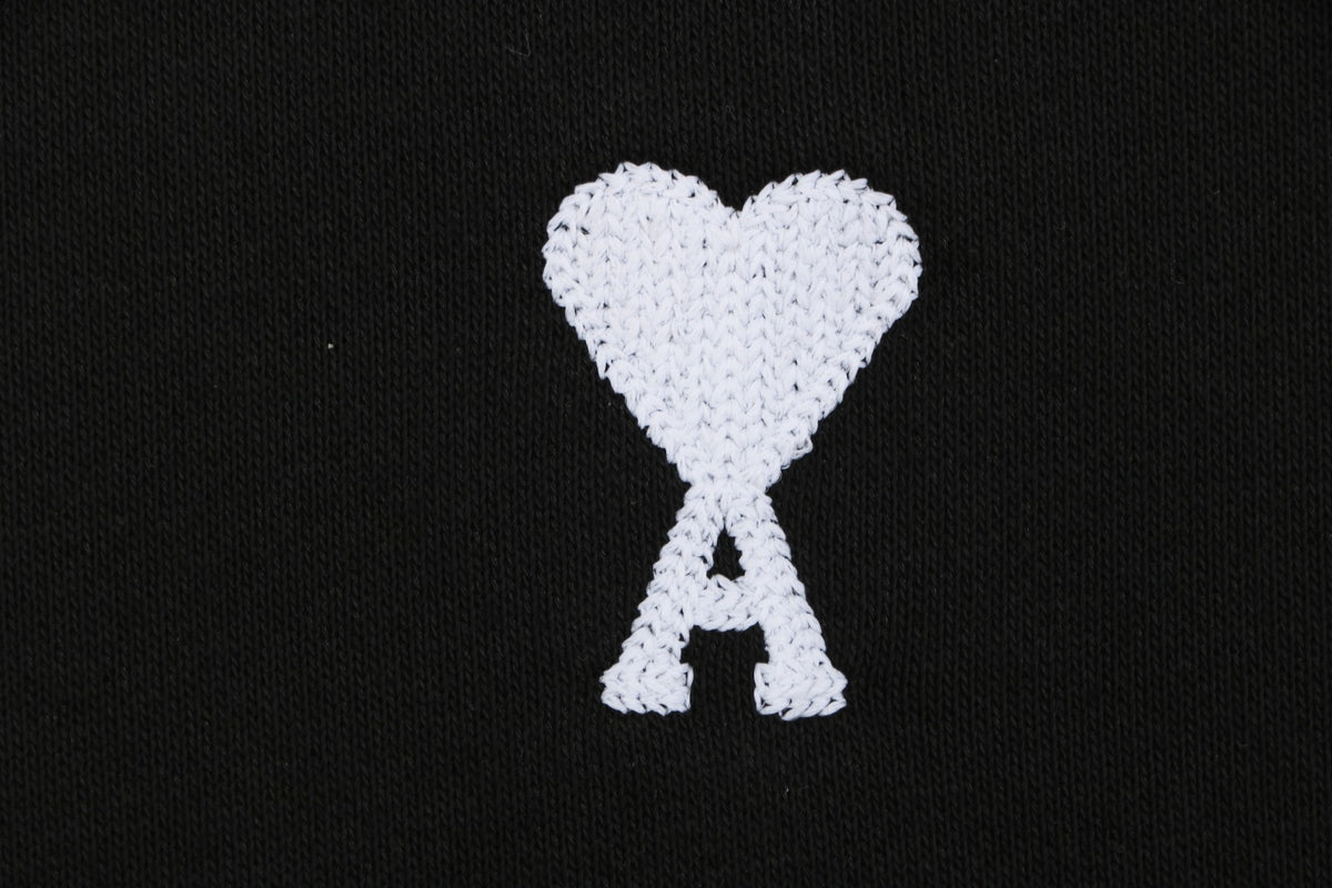 AMI Paris Small Heart Embroidered Zip-Up Hoodie – Black/White