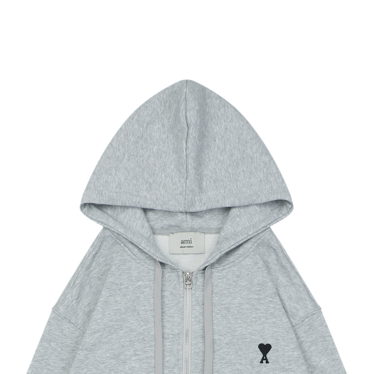 Ami Paris Small Heart Embroidered Zip-Up Hoodie – Grey