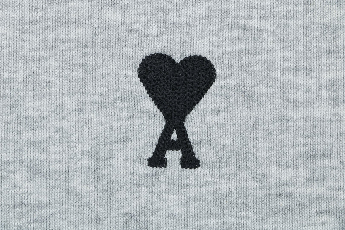 Ami Paris Small Heart Embroidered Zip-Up Hoodie – Grey