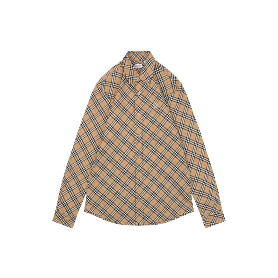Burberry 25FW B-Shield Diagonal Check Long Sleeve Shirt – Camel