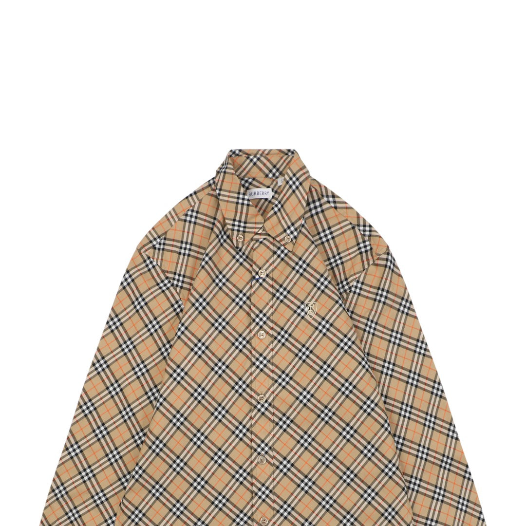 Burberry 25FW B-Shield Diagonal Check Long Sleeve Shirt – Camel