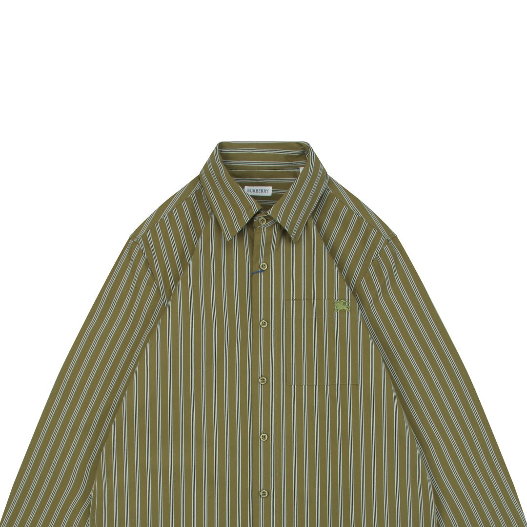 Loewe Pocket Anagram Badge Green Stripe Long Sleeve Shirt