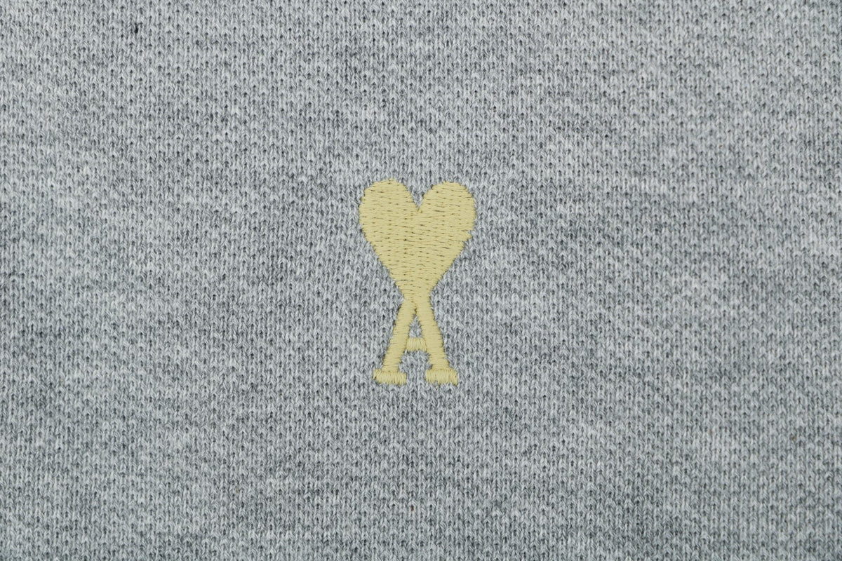 Ami Paris Heart Logo Contrast Collar Polo Shirt – Grey