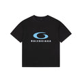 Balenciaga Blue Oval Logo Print Short Sleeve T-Shirt – Black