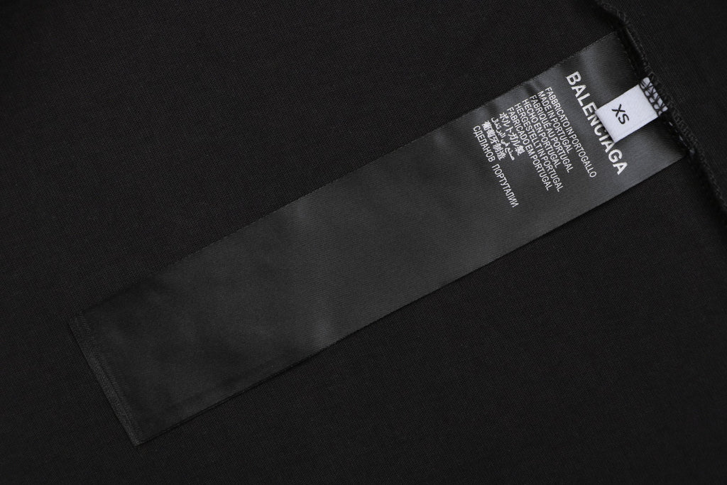 Balenciaga Blue Oval Logo Print Short Sleeve T-Shirt – Black