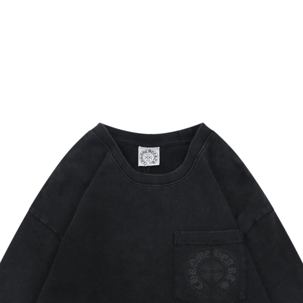 Chrome Hearts Shadow Floral Cross Arrowhead Print Washed Long Sleeve T-Shirt – Black