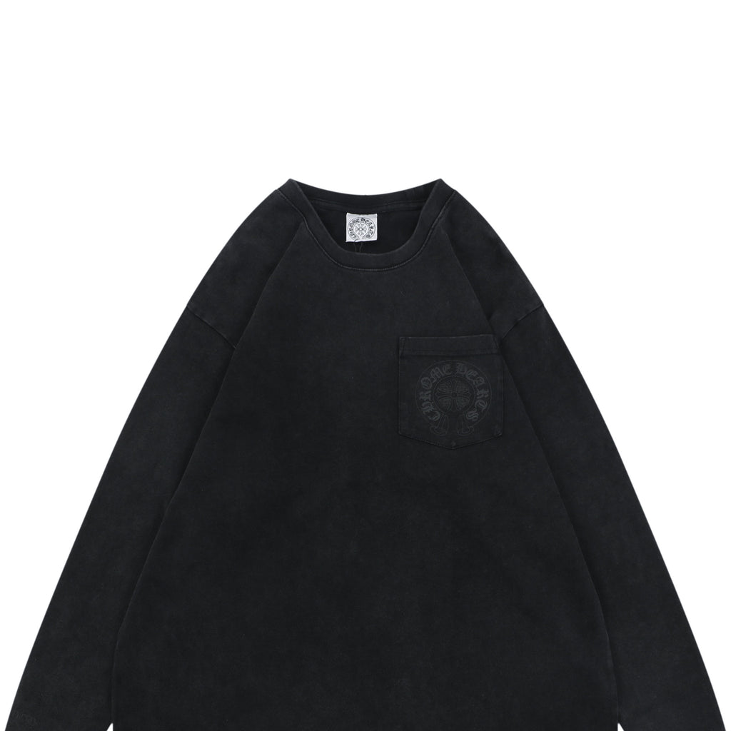 Chrome Hearts Shadow Floral Cross Arrowhead Print Washed Long Sleeve T-Shirt – Black