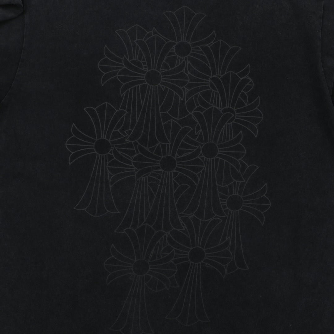 Chrome Hearts Shadow Floral Cross Arrowhead Print Washed Long Sleeve T-Shirt – Black