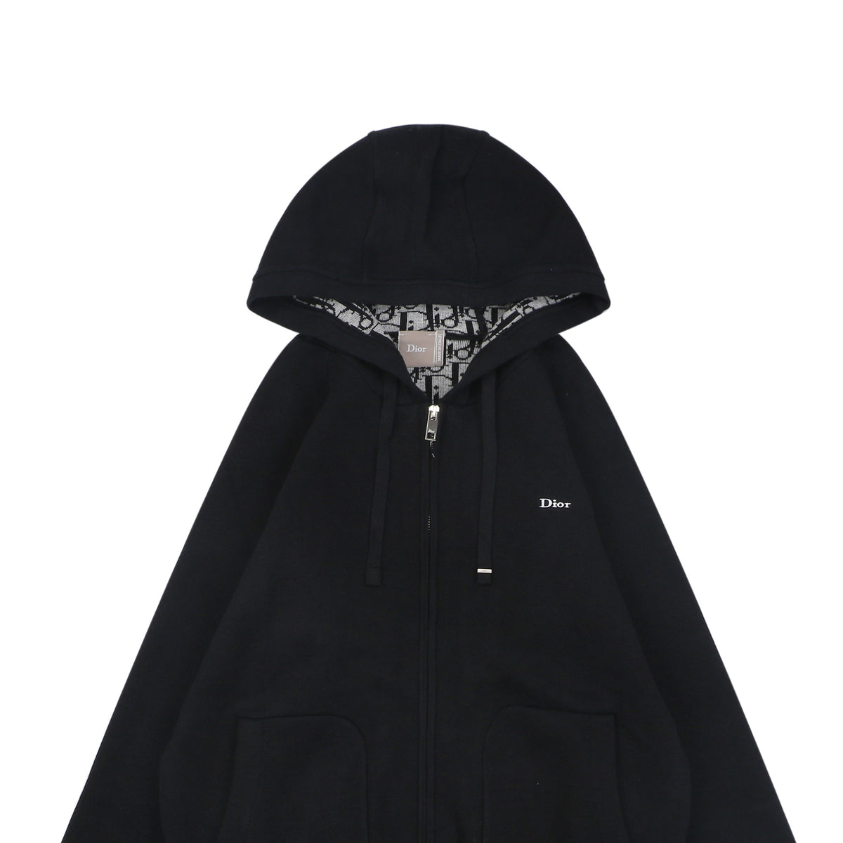 Dior Mini Logo Flat-Drawstring Zip-Up Hoodie Jacket — Navy