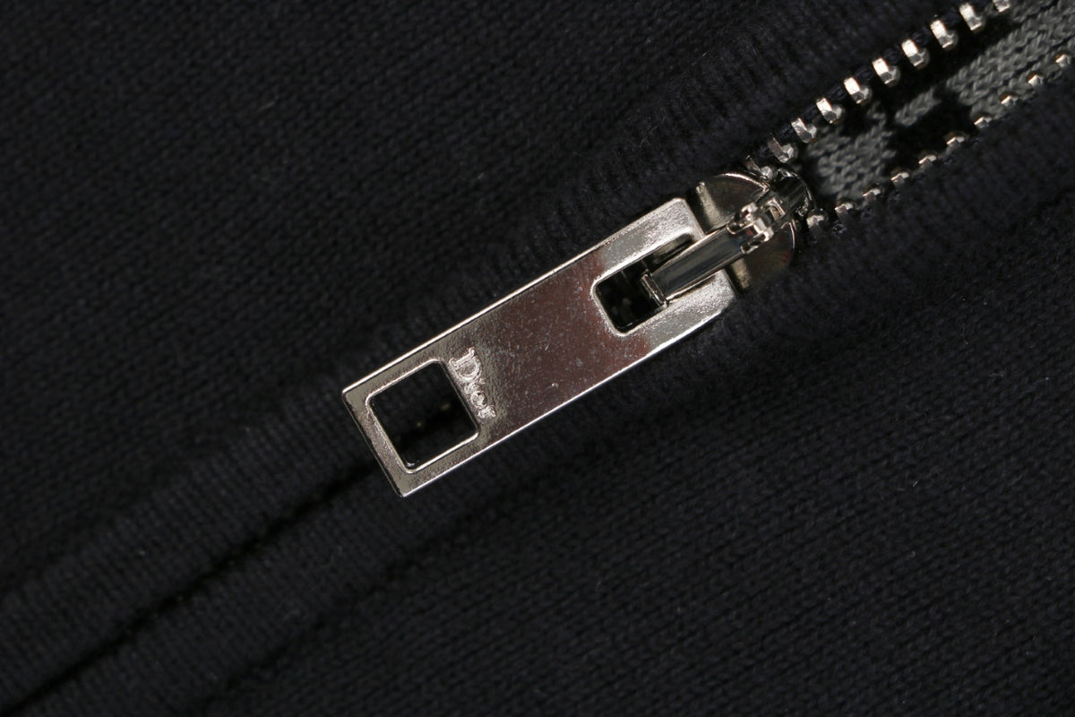 Dior Mini Logo Flat-Drawstring Zip-Up Hoodie Jacket — Navy