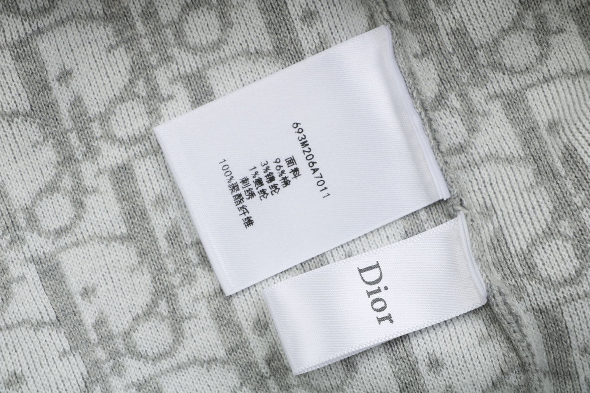 Dior Mini Logo Flat-Drawstring Zip-Up Hoodie Jacket — Grey