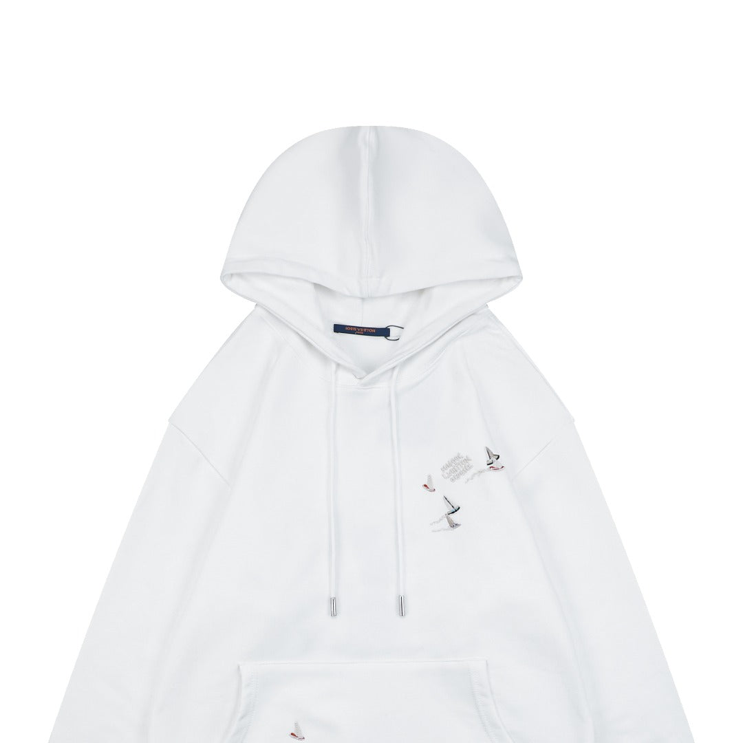Louis Vuitton Monogram Sailboat Mini LV Embroidered Hoodie — White