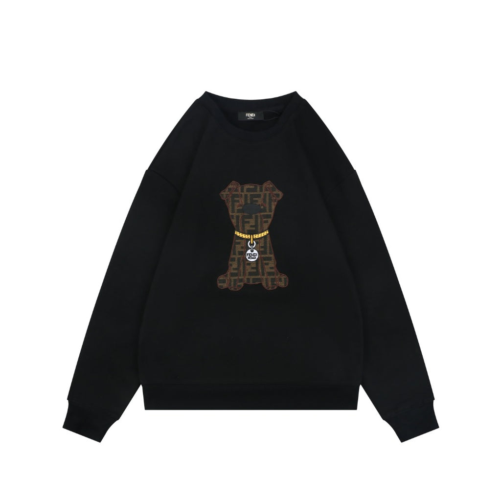Fendi FF Monogram Puppy Chain Embroidered Crewneck Sweatshirt – Black