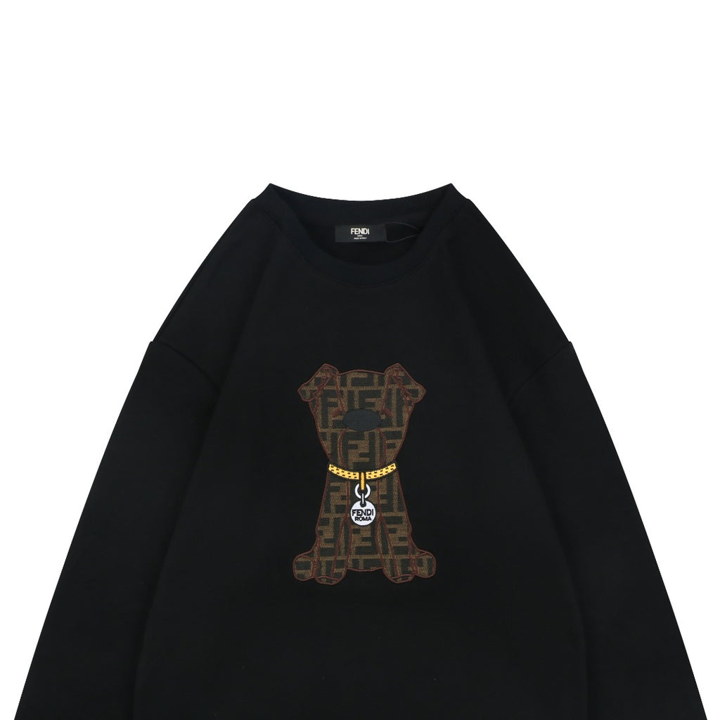 Fendi FF Monogram Puppy Chain Embroidered Crewneck Sweatshirt – Black