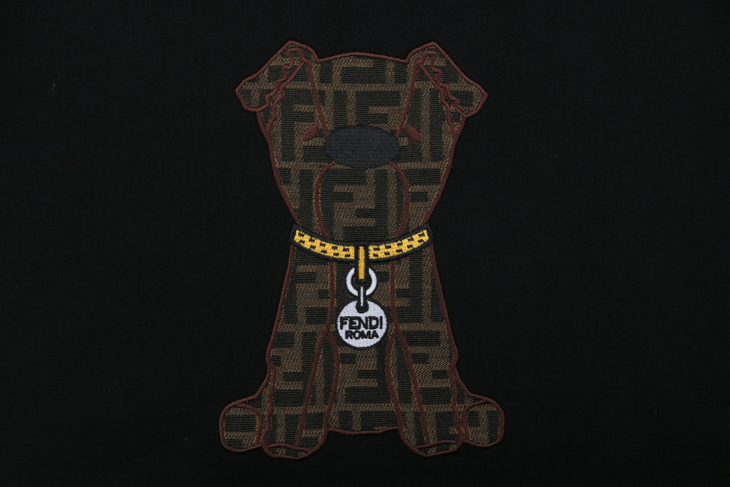 Fendi FF Monogram Puppy Chain Embroidered Crewneck Sweatshirt – Black