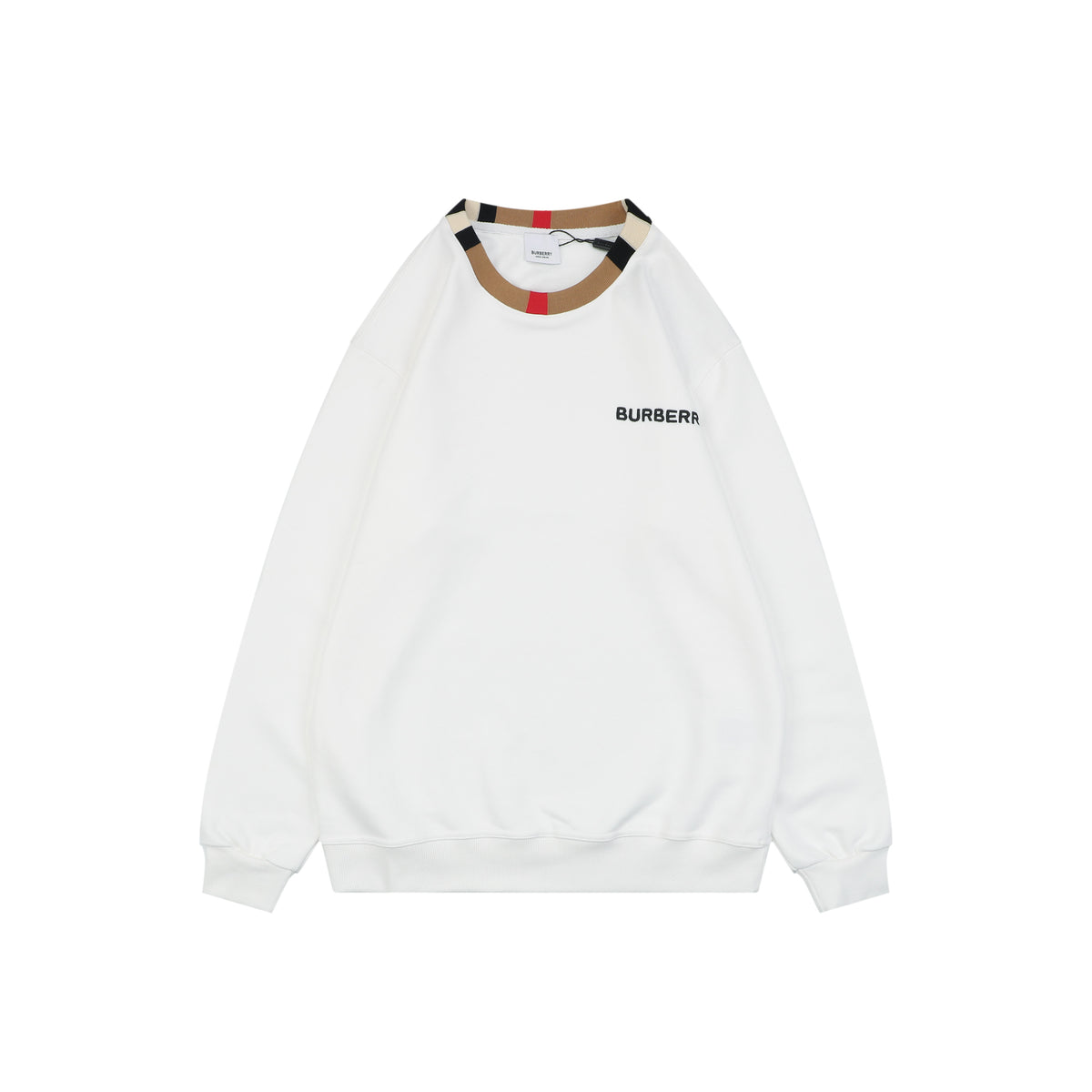 Burberry House Check Collar Crewneck Sweatshirt — White