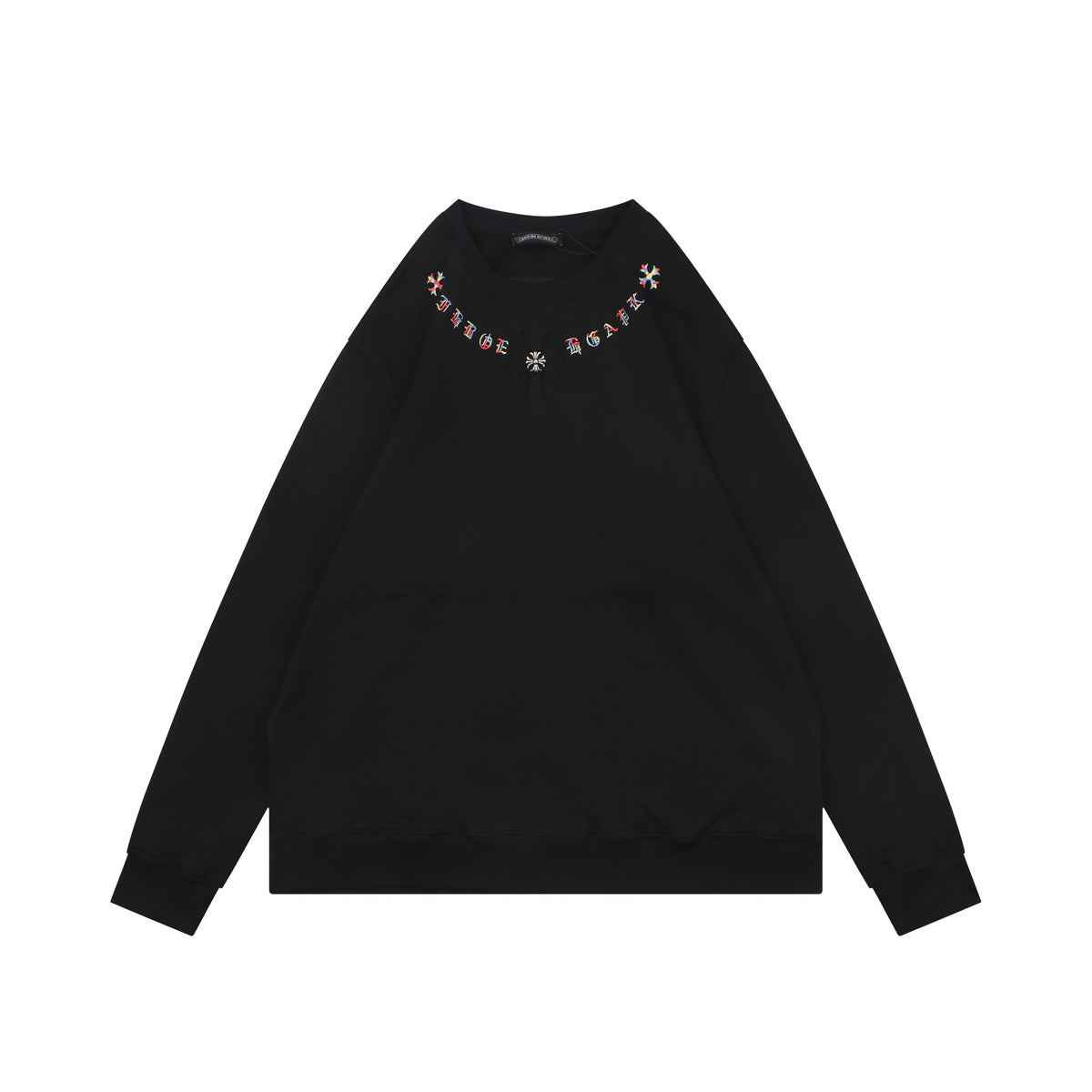 Chrome Hearts Colorful Sanskrit Neckline Embroidery Crewneck Sweatshirt — Black