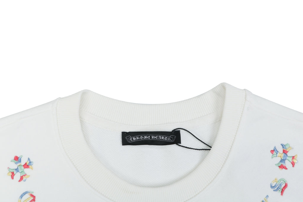 Chrome Hearts Colorful Sanskrit Neckline Embroidery Crewneck Sweatshirt — White
