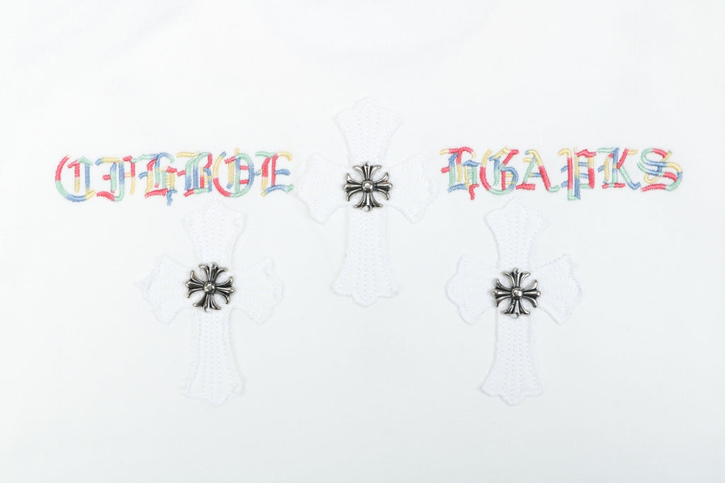 Chrome Hearts Colorful Sanskrit Neckline Embroidery Crewneck Sweatshirt — White