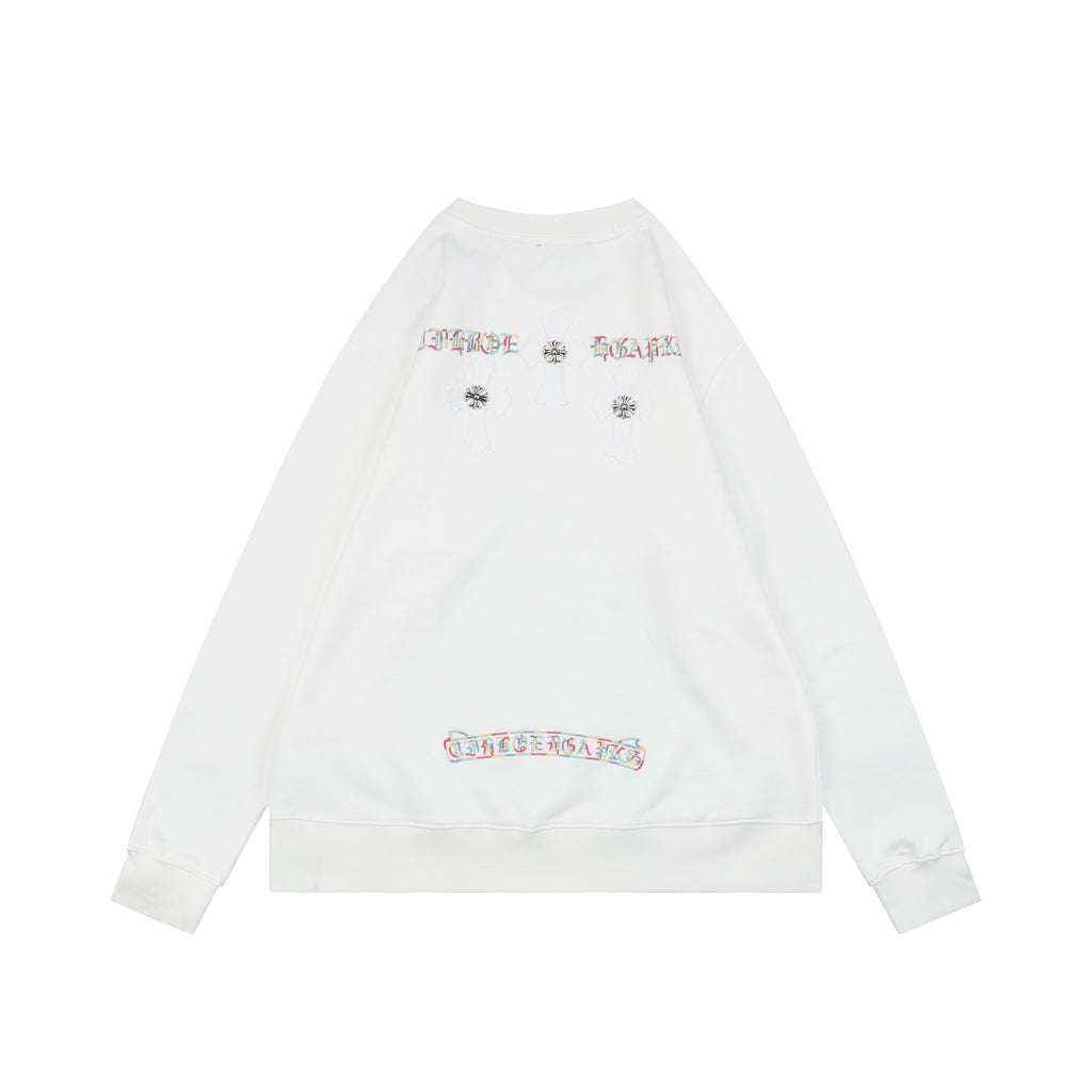 Chrome Hearts Colorful Sanskrit Neckline Embroidery Crewneck Sweatshirt — White