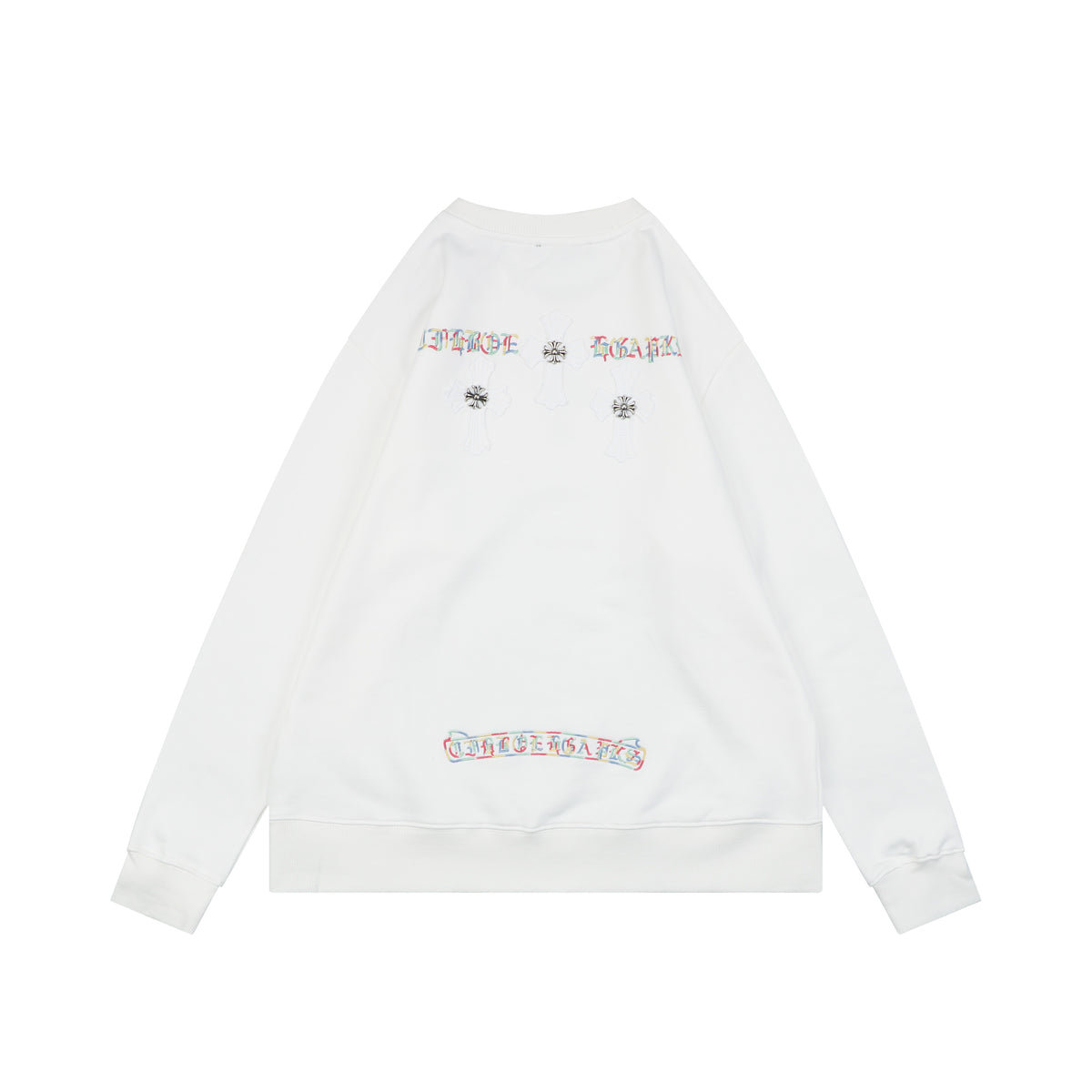 Chrome Hearts Colorful Sanskrit Neckline Embroidery Crewneck Sweatshirt — White