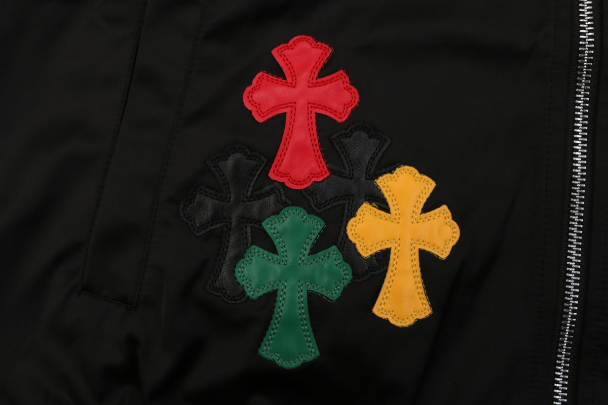 Chrome Hearts Multicolor Cross Patch Hooded Baseball Jacket — Black
