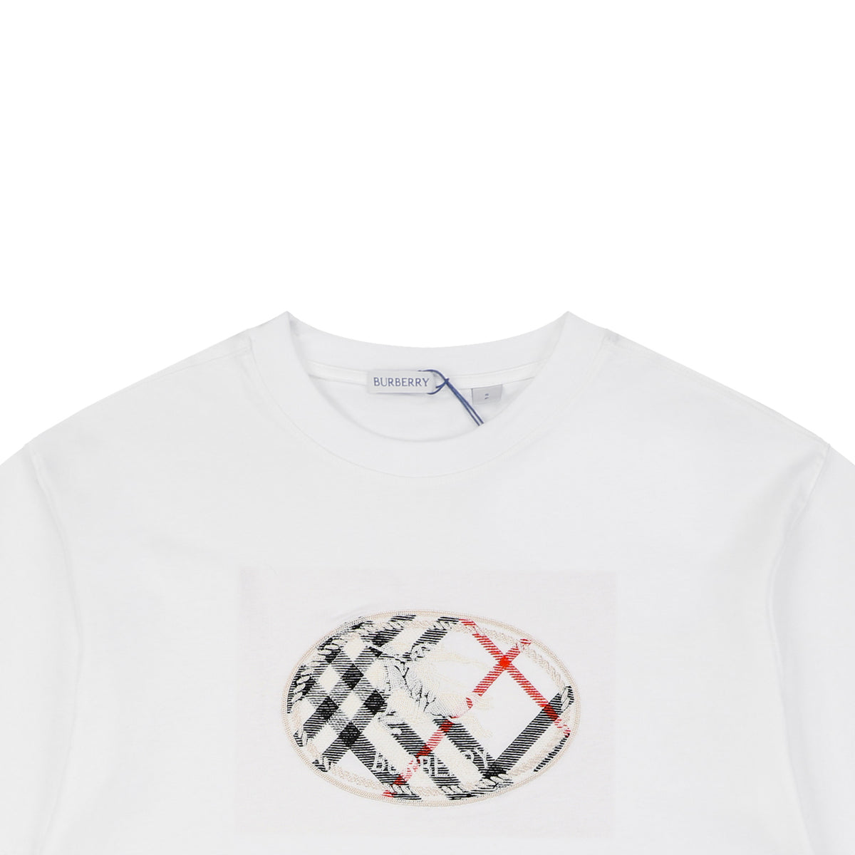 Burberry Oval Check Equestrian Knight Embroidery Short Sleeve Tee White