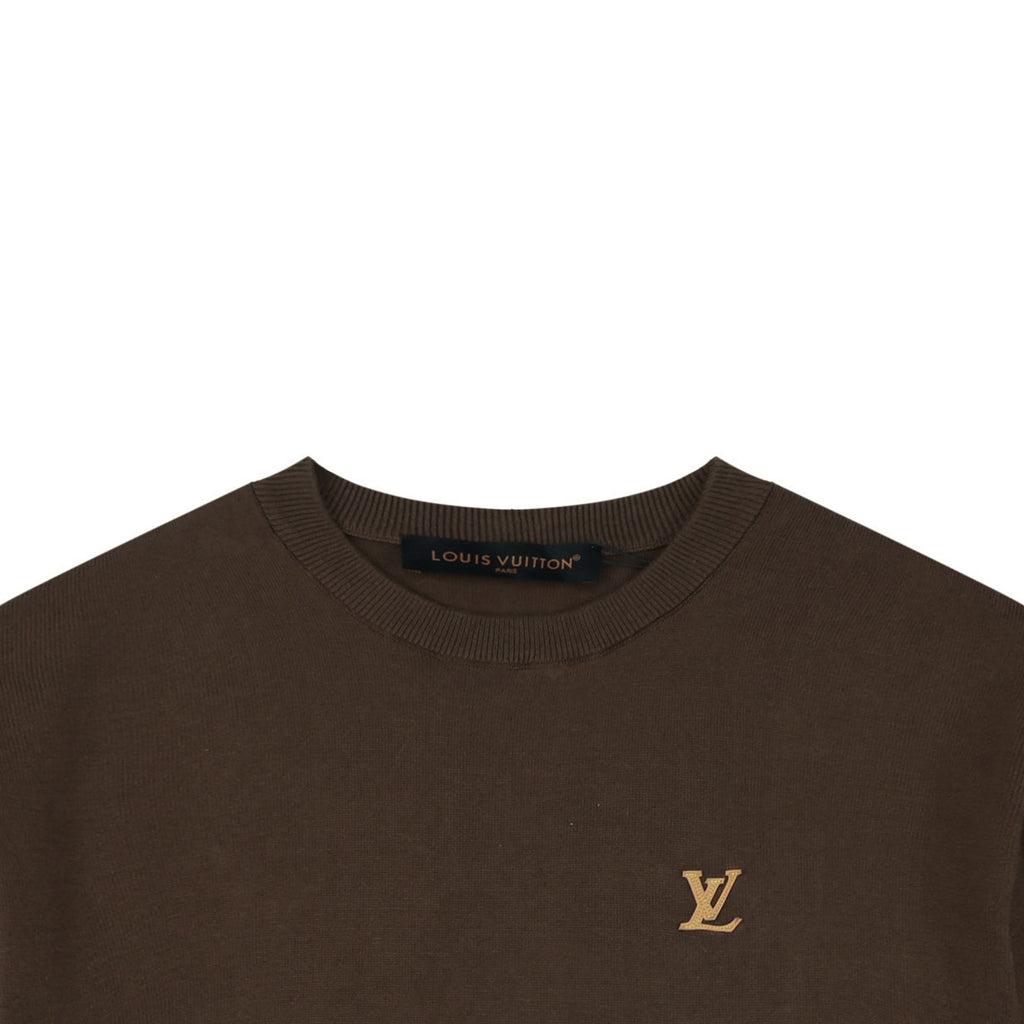Louis Vuitton LV Monogram Leather-Patch Jacquard Short Sleeve Tee Brown