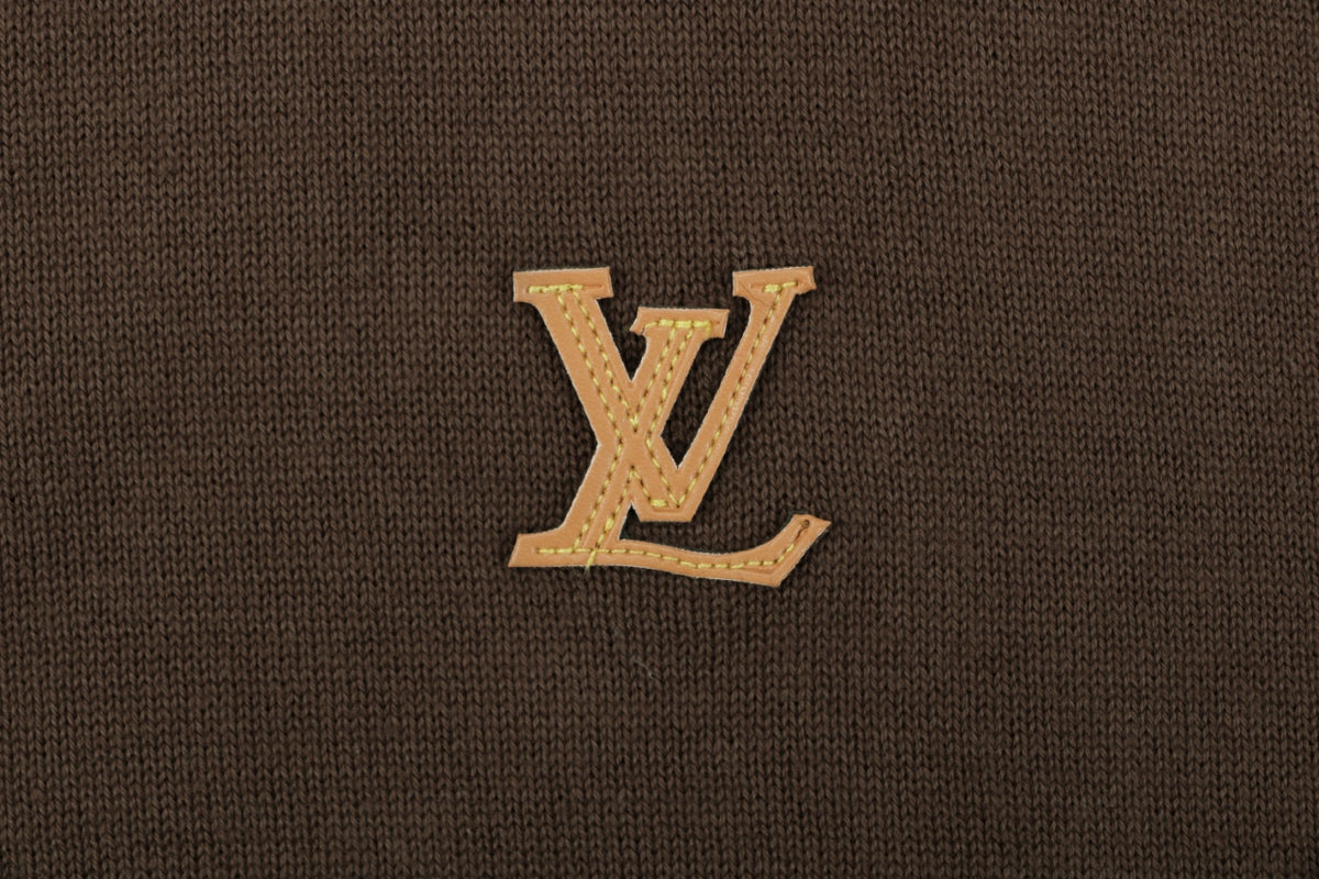 Louis Vuitton LV Monogram Leather-Patch Jacquard Short Sleeve Tee Brown