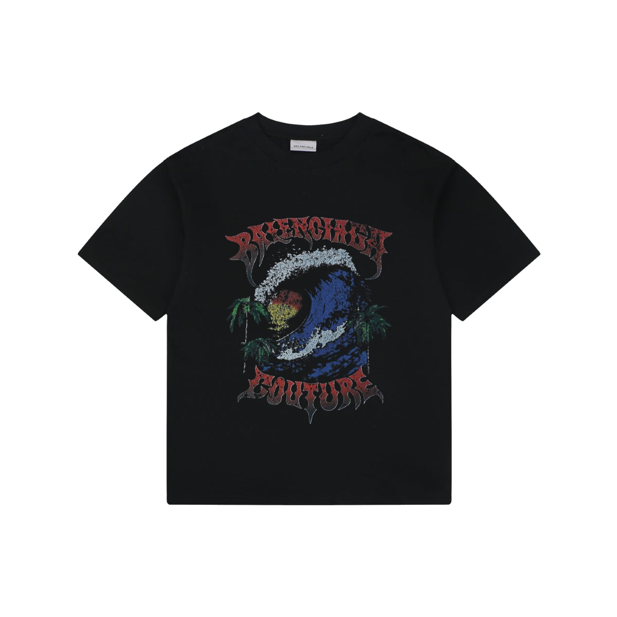 Balenciaga Couture Sunset Wave Graphic Short Sleeve Tee Black