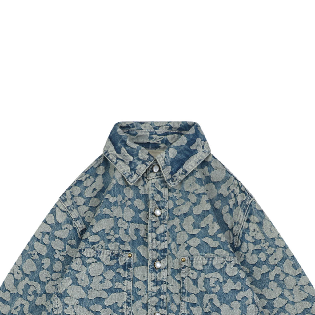 Louis Vuitton Monogram Pixel Leopard-Print Denim Jacket — Blue