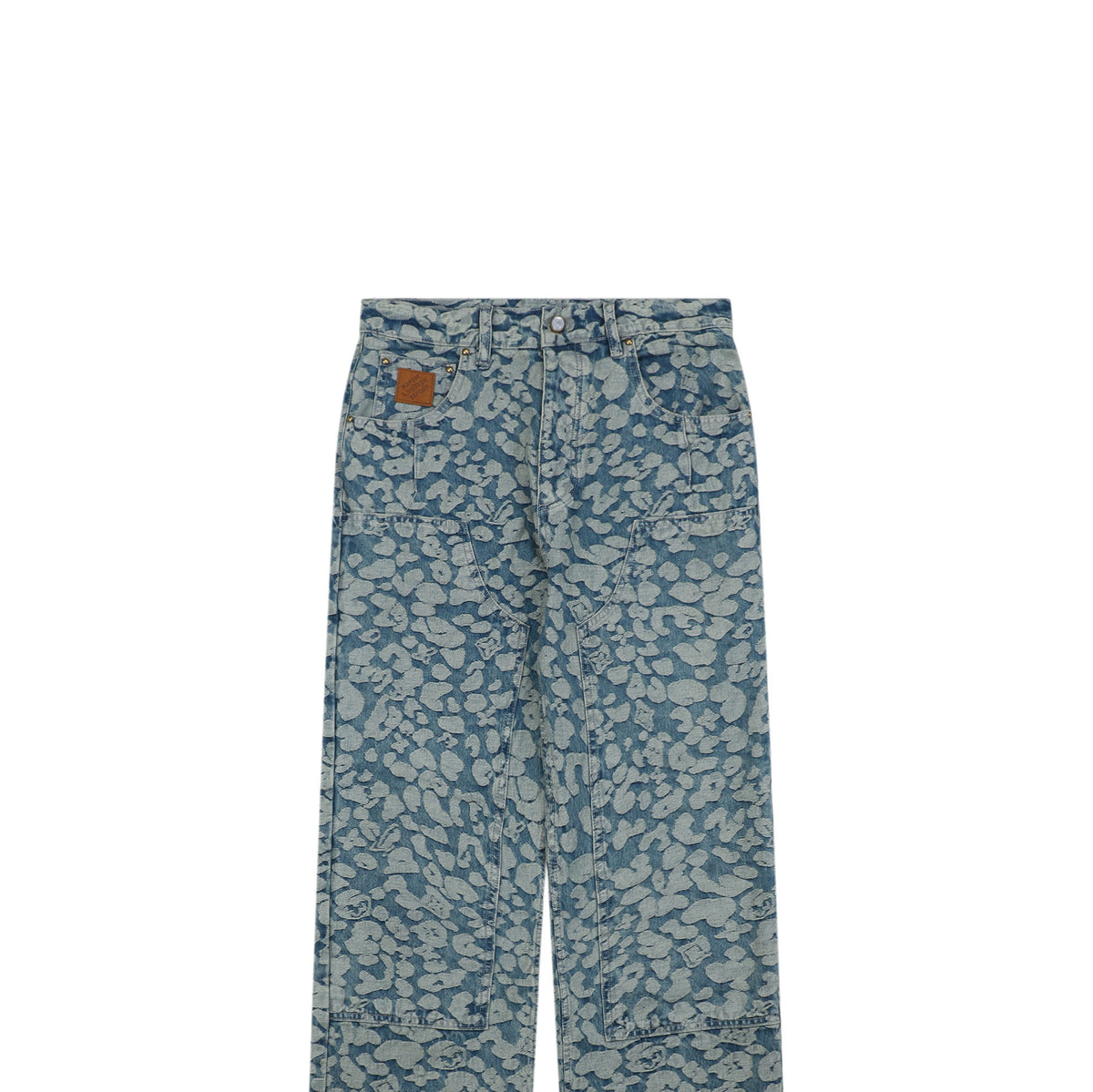 Louis Vuitton Monogram Pixel Leopard-Print Denim Jeans — Blue