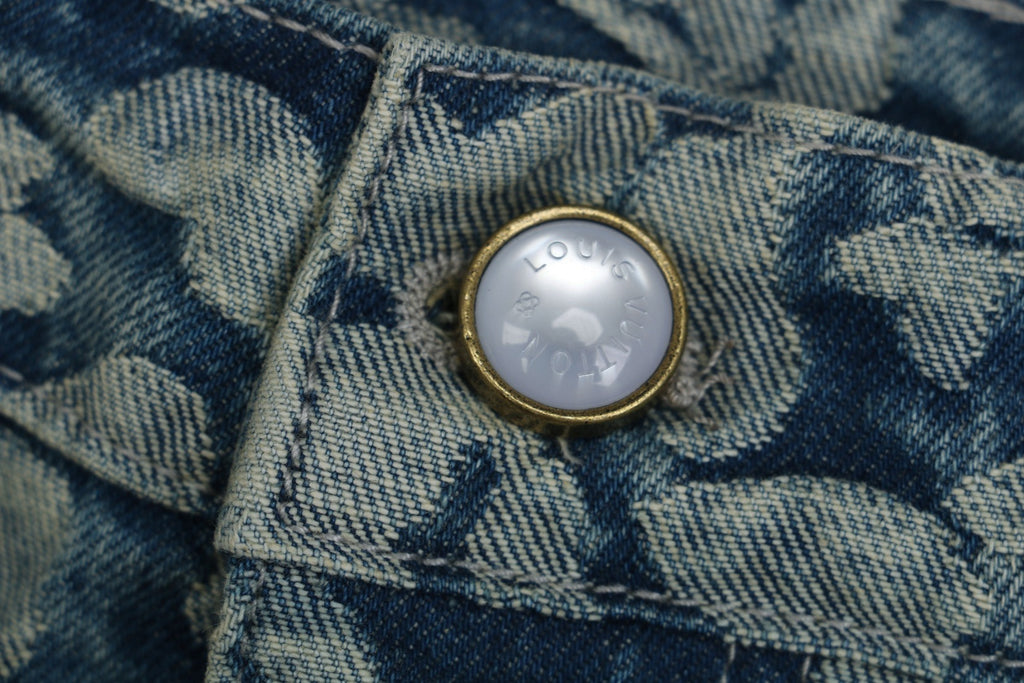 Louis Vuitton Monogram Pixel Leopard-Print Denim Jeans — Blue