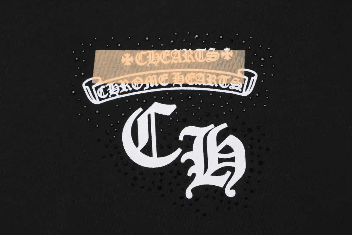 Chrome Hearts Sanskrit Scroll Horseshoe Cross Patchwork Tee — Black