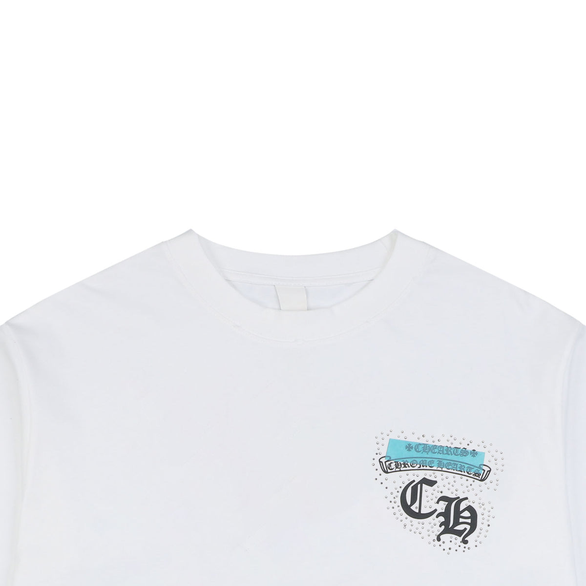 Chrome Hearts Sanskrit Scroll Horseshoe Cross Patchwork Tee — White