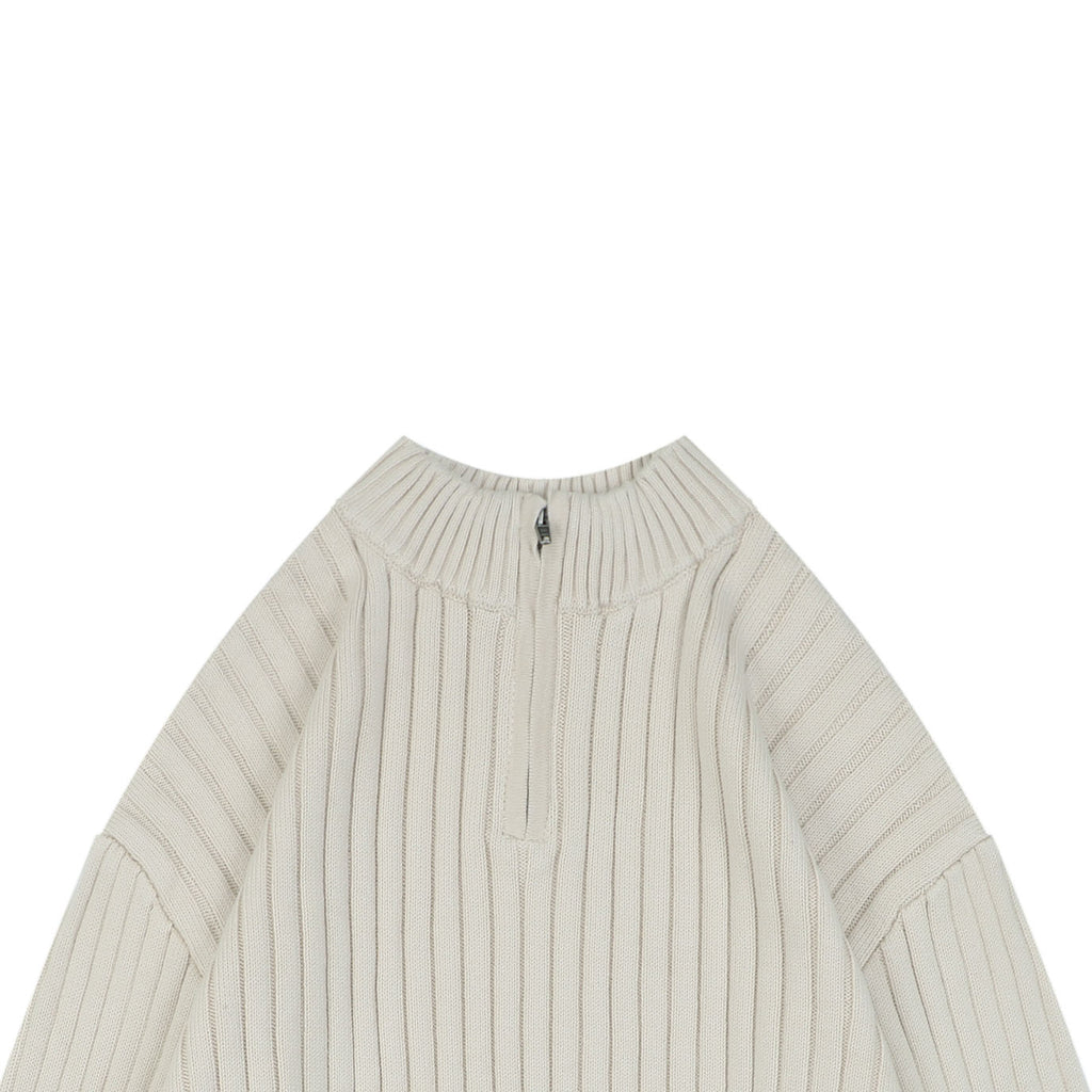 Balenciaga Hollow Ring Logo Ribbed Half-Zip Sweater — Cream