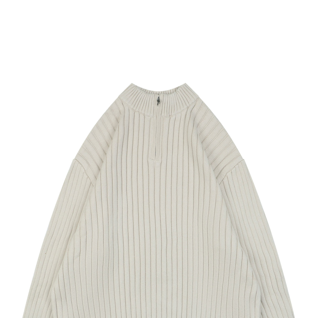 Balenciaga Hollow Ring Logo Ribbed Half-Zip Sweater — Cream