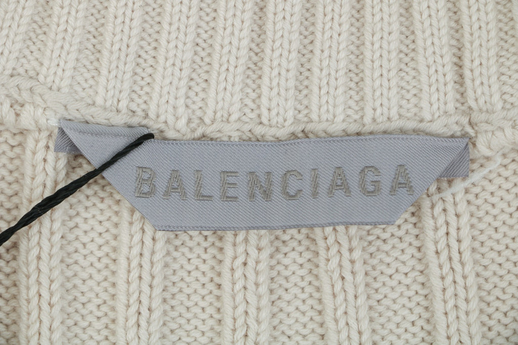 Balenciaga Hollow Ring Logo Ribbed Half-Zip Sweater — Cream