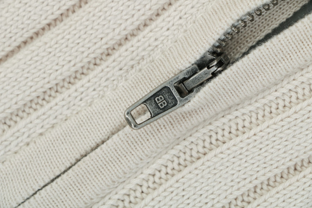 Balenciaga Hollow Ring Logo Ribbed Half-Zip Sweater — Cream