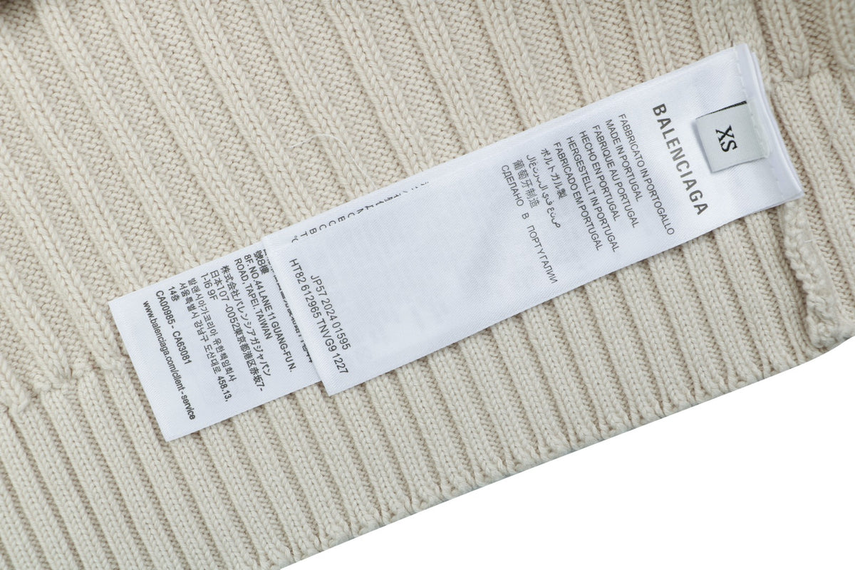 Balenciaga Hollow Ring Logo Ribbed Half-Zip Sweater — Cream
