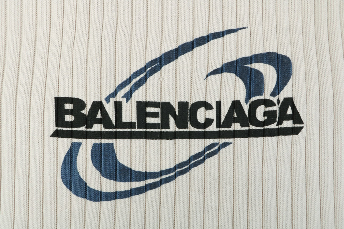 Balenciaga Hollow Ring Logo Ribbed Half-Zip Sweater — Cream